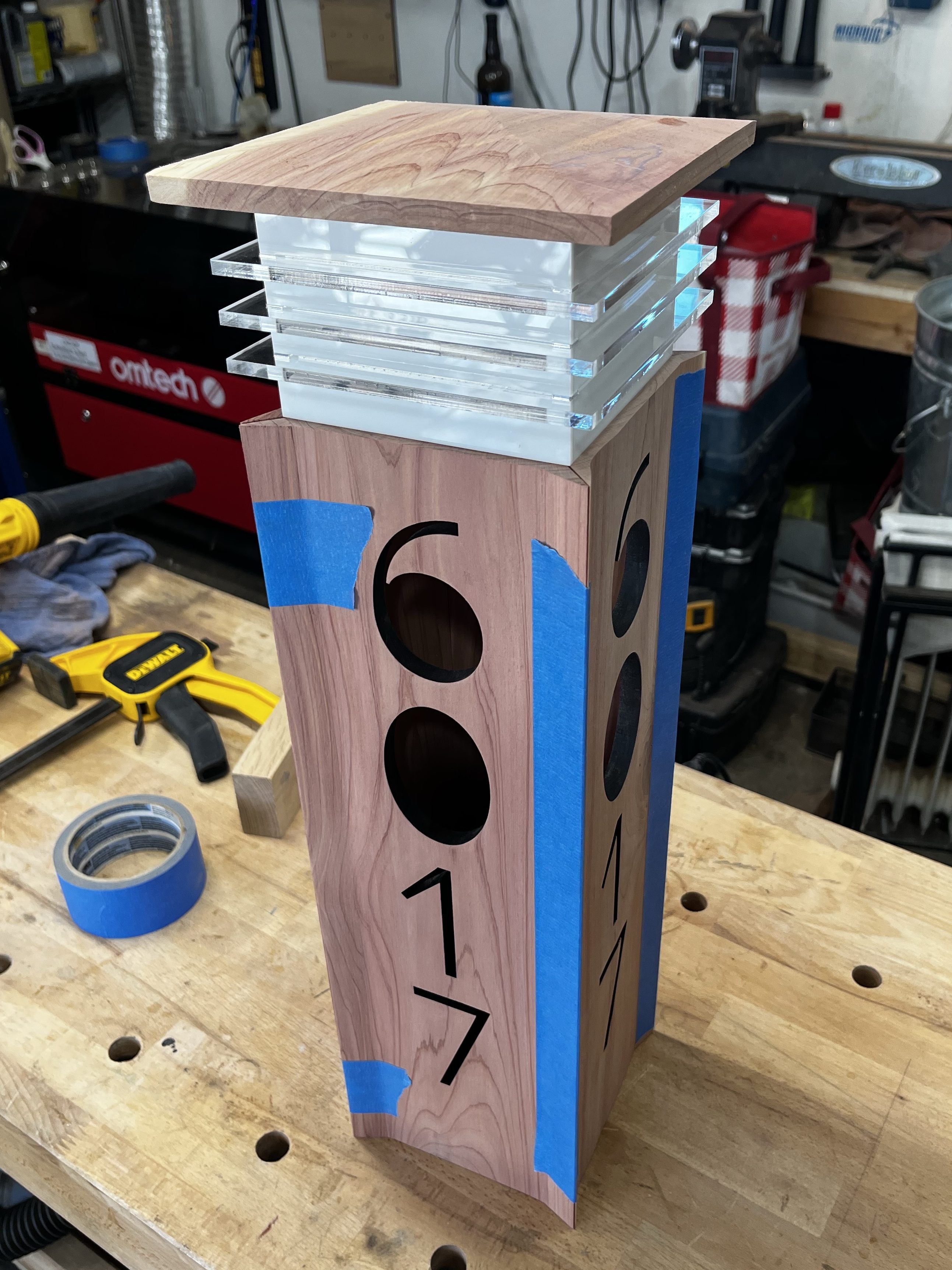 Most of the parts of the sign in dry fit phase.